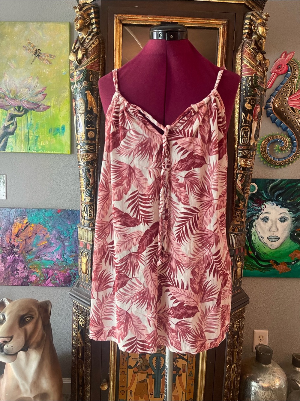 Women’s Leaf-Print Burgundy Blouse